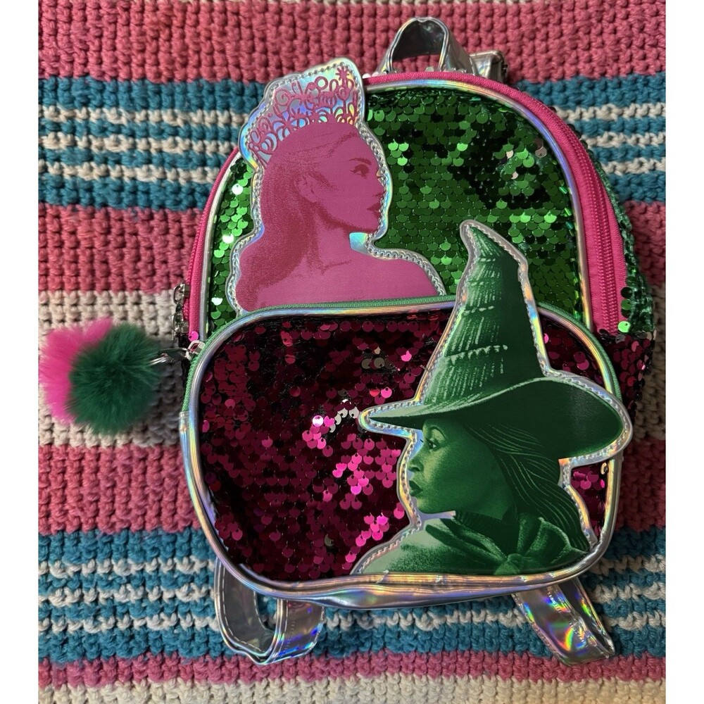 Wicked Movie Glinda Elphaba Mini Backpack Sequin Green Pink Universal Studios